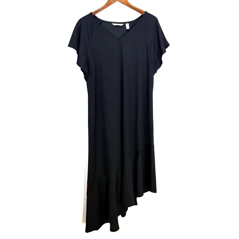 Isaac Mizrahi Live Woman's A-Symmetric Shift Dress Size L Black Versatile Chic